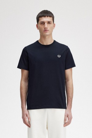 Navy Fred Perry Crew Neck Men's T Shirts | USGTG59378