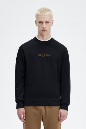 Navy Fred Perry Embroidered Men's Sweatshirts | SGXBR22564