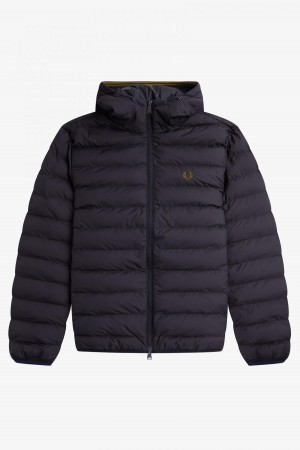 Navy Fred Perry Hooded Insulated Men's Coats | BSGSD92434