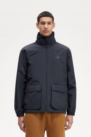 Navy Fred Perry Patch Pocket Zip Through Men's Coats | SGNZX56898