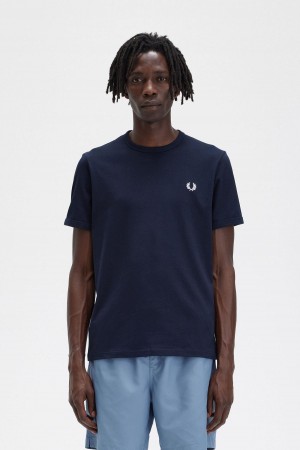 Navy Fred Perry Ringer Men's T Shirts | LSGTR74423