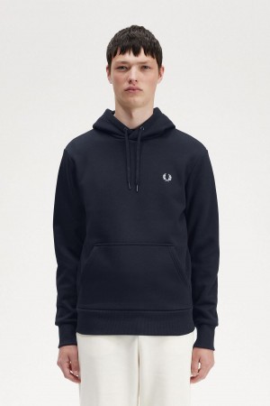 Navy Fred Perry Tape Detail Hooded Men's Sweatshirts | FSGUI19904