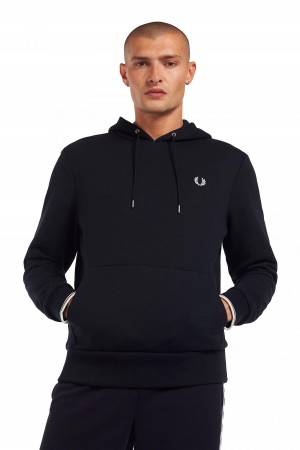 Navy Fred Perry Tipped Hooded Men's Sweatshirts | GSGUC27748