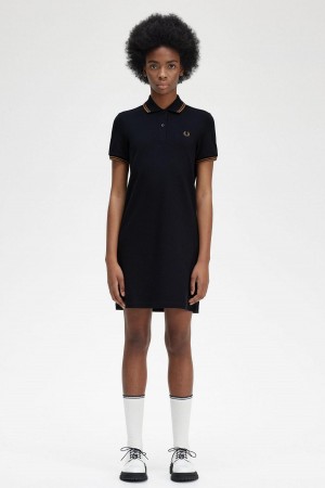 Navy Fred Perry Twin Tipped Fred Perry Shirt Women's Dress | SSGNY60235