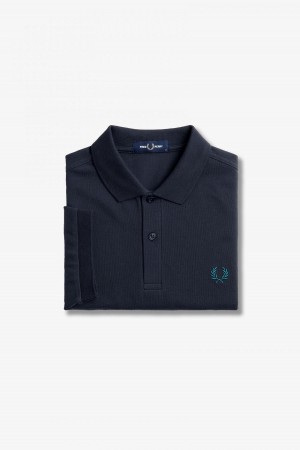 Navy / Cyber Blue Fred Perry M6000 Men's Fred Perry Shirt | SGEGJ57257