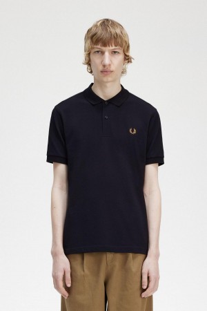 Navy / Dark Caramel Fred Perry M6000 Men's Polo Shirts | GSGUC62919