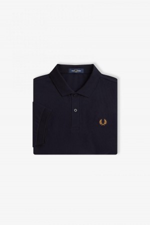 Navy / Dark Caramel Fred Perry M6000 Men's Fred Perry Shirt | SGNEJ71390