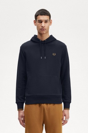 Navy / Dark Caramel Fred Perry Tipped Hooded Men's Sweatshirts | XSGBH58750