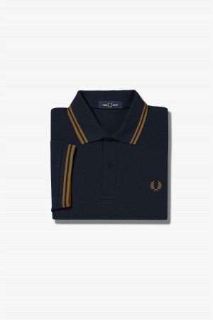 Navy / Dark Caramel / Dark Caramel Fred Perry M3600 Men's Fred Perry Shirt | XSGGW18622