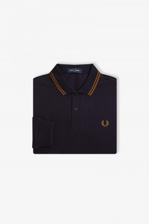 Navy / Dark Caramel / Dark Caramel Fred Perry M3636 Men's Fred Perry Shirt | YSGGT51187