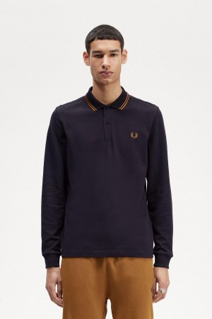 Navy / Dark Caramel / Dark Caramel Fred Perry M3636 Men's Polo Shirts | BSGSD59824