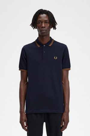 Navy / Dark Caramel / Dark Caramel Fred Perry M3600 Men's Polo Shirts | SGCVG56247