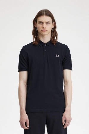 Navy / Dark Pink Fred Perry M6000 Men's Polo Shirts | ZSGMJ61973