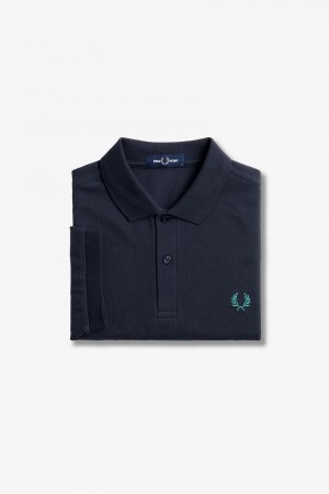 Navy / Deep Mint Fred Perry M6000 Men's Fred Perry Shirt | SGZPD17292