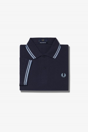 Navy / Ice / Ice Fred Perry M12 Men's Fred Perry Shirt | XSGGW87888