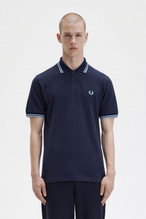 Navy / Ice / Ice Fred Perry M12 Men's Polo Shirts | USGND86919