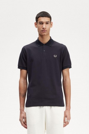 Navy / Light Oyster Fred Perry M3 Men's Polo Shirts | BSGSD89756