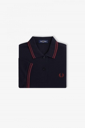 Navy / Oxblood / Oxblood Fred Perry G3600 Women's Fred Perry Shirt | MSGFT16093