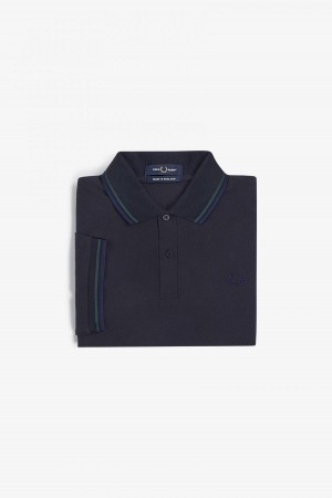 Navy / Petrol Blue / French Navy Fred Perry M12 Men's Fred Perry Shirt | ZSGNQ56806