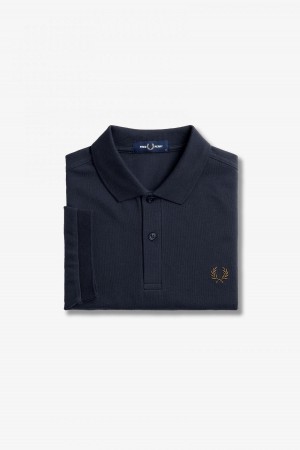 Navy / Shaded Stone Fred Perry M6000 Men's Fred Perry Shirt | SGDFL66843