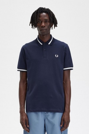 Navy / Snow White Fred Perry M2 Men's Polo Shirts | TSGWZ47875