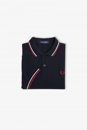 Navy / Snow White / Burnt Red Fred Perry M3600 Men's Fred Perry Shirt | SGQAV87445