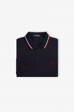 Navy / Snow White / Burnt Red Fred Perry M3636 Men's Fred Perry Shirt | SGIIZ95903