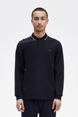 Navy / Snow White / Burnt Red Fred Perry M3636 Men's Polo Shirts | XSGBH33850