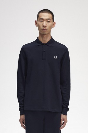 Navy / White Fred Perry M6006 Men's Polo Shirts | QSGUV85161