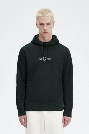 Night Green Fred Perry Embroidered Hooded Men's Sweatshirts | FSGUI27962