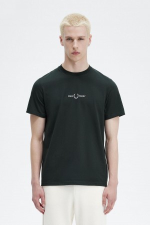 Night Green Fred Perry Embroidered Men's T Shirts | SGJZR89244