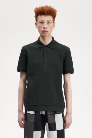 Night Green Fred Perry Honeycomb Cotton Polo Shirt Men's Polo Shirts | TSGWZ54269