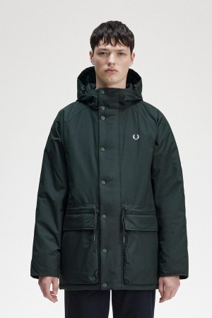 Night Green Fred Perry Padded Zip Through Men's Coats | SGNEJ46891