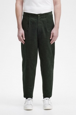 Night Green Fred Perry Waffle Cord Tapered Trousers Men's Trousers | GSGEC71485