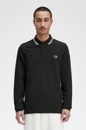 Night Green / Snow White / Snow White Fred Perry M3636 Men's Polo Shirts | SGQAV24991