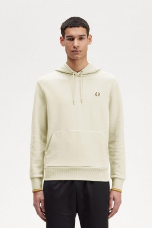 Oatmeal Fred Perry Tipped Hooded Men's Sweatshirts | GSGEC26510