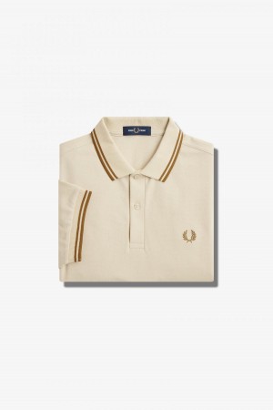 Oatmeal / Dark Caramel / Dark Caramel Fred Perry M3600 Men's Fred Perry Shirt | SGJKU48861