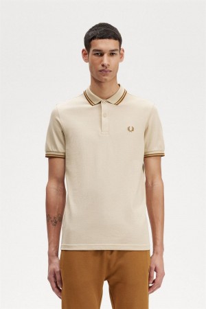 Oatmeal / Dark Caramel / Dark Caramel Fred Perry M3600 Men's Polo Shirts | SGNEJ22103