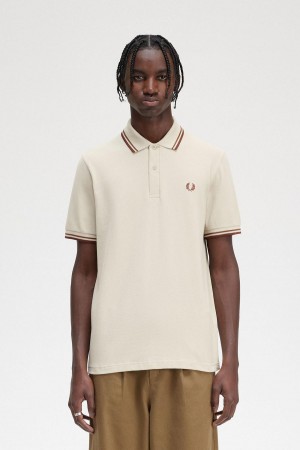 Oatmeal / Dark Caramel / Whisky Brown Fred Perry M12 Men's Polo Shirts | LSGTR79735