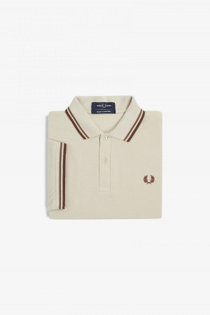 Oatmeal / Dark Caramel / Whisky Brown Fred Perry M12 Men's Fred Perry Shirt | SGIIZ44817