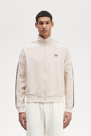 Oatmeal / Shaded Stone Fred Perry Contrast Tape Men's Track Jackets | QSGUV41331