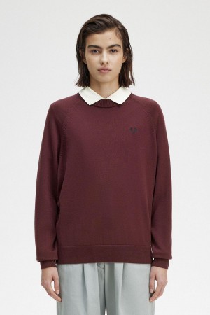 Oxblood Fred Perry Crew Neck Jumper Women's Knitwear | SGJZR47118