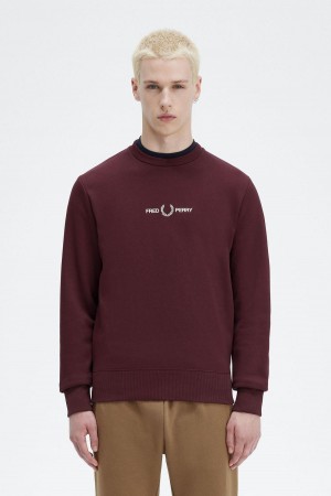 Oxblood Fred Perry Embroidered Men's Sweatshirts | YSGGT76728