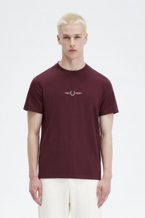 Oxblood Fred Perry Embroidered Men's T Shirts | USGTG13265