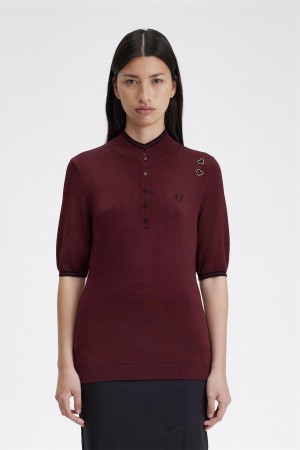 Oxblood Fred Perry Knitted Shirt Women's Knitwear | BSGSD35422