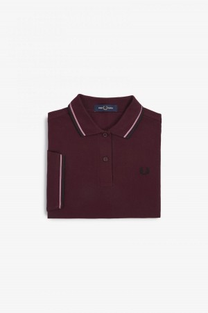 Oxblood / Dusty Rose Pink / Black Fred Perry G3600 Women's Fred Perry Shirt | XSGBH12988