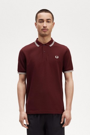 Oxblood / Ecru / Ecru Fred Perry M3600 Men's Polo Shirts | SGQCS80586