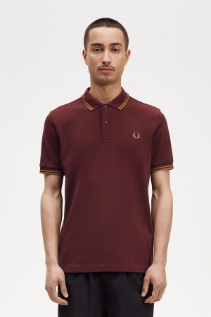 Oxblood / Shaded Stone / Shaded Stone Fred Perry M3600 Men's Polo Shirts | SGJZR89527