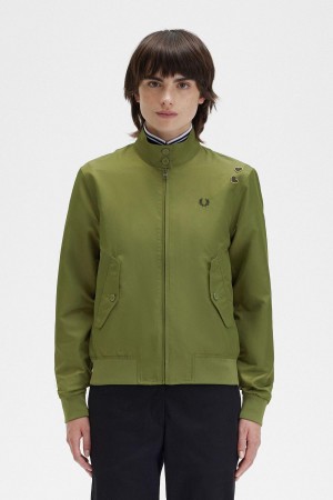 Parka Green Fred Perry Printed Lining Zip-Through Women's Coats | SGNZX27876