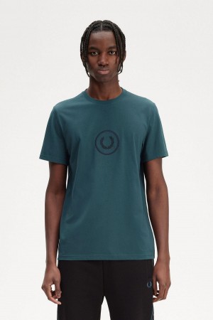 Petrol Blue Fred Perry Circle Branding Men's T Shirts | GSGEC18817